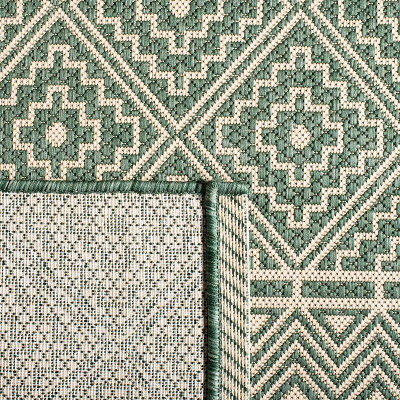 Dark Green and Beige Geometric Indoor/Outdoor Area Rug 4' x 5'7"