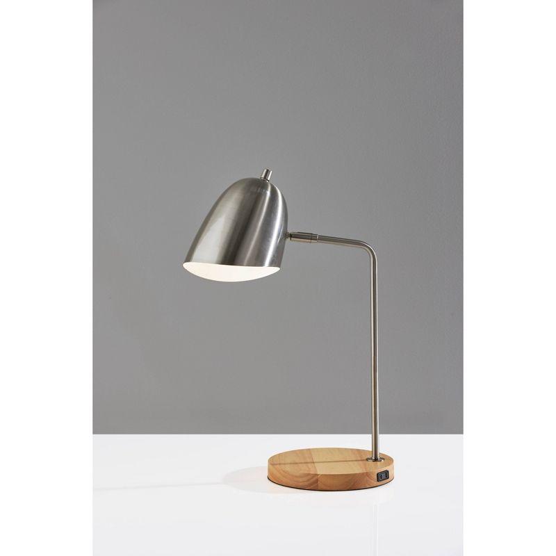 Adjustable Brushed Steel and Natural Desk Lamp with Bell Shade