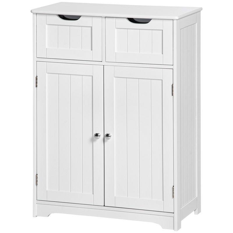 kleankin Freestanding Bathroom Storage Cabinet Organizer Floor Tower with 2 Doors, 2 Drawers and Adjustable Shelf