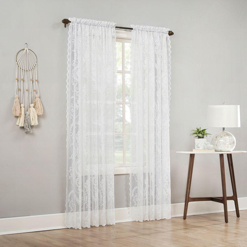 No. 918 Sheer Ariella Floral Lace Rod Pocket Curtain Panel