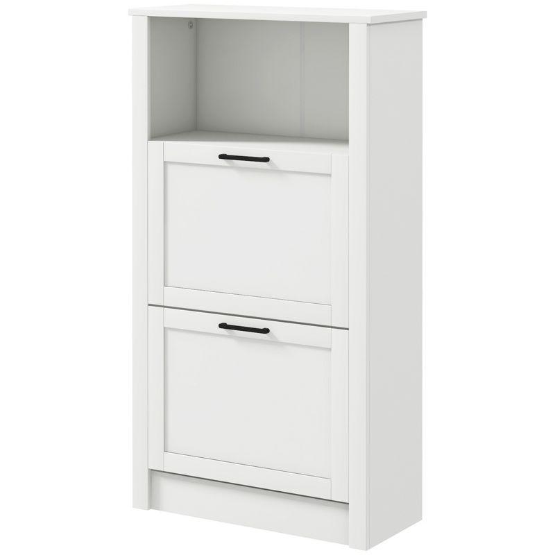 HOMCOM Shoe Storage Cabinet with 2 Flip Drawers and Open Compartment, Adjustable Shelves for Entryway or Hallway