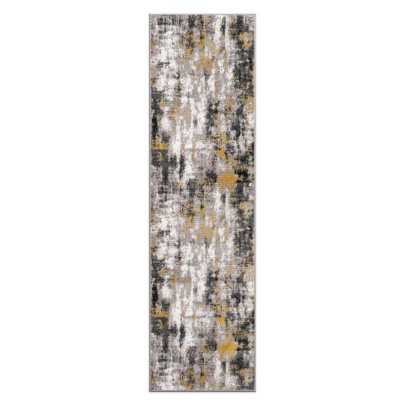 Yellow and Gray Modern Abstract Stain-Resistant Runner Rug