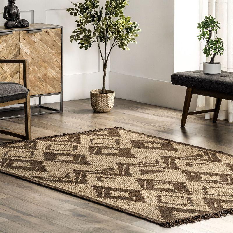 Bohemian Diamond 5' x 8' Natural Leather and Jute Area Rug