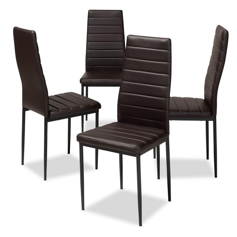 Set of 4 Contemporary Brown Faux Leather Parsons Side Chairs