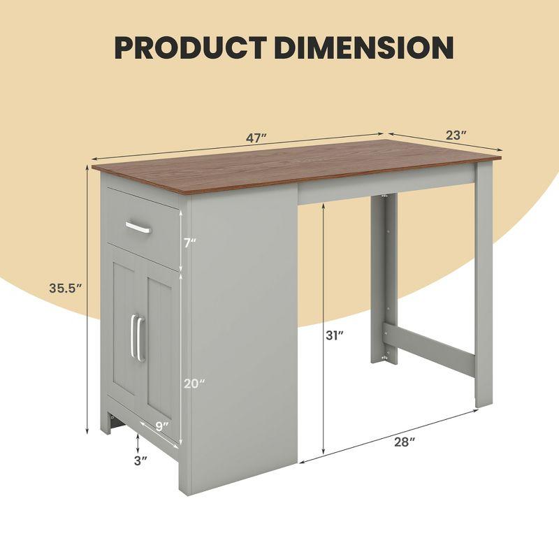 Costway Bar Table 35.5'' Counter Height Dining Table with Storage Cabinet & Drawer Black/Grey