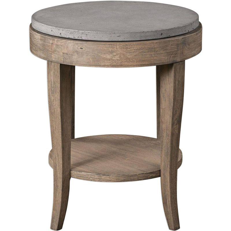 Deka Round Gray Concrete and Birch Wood Accent Table