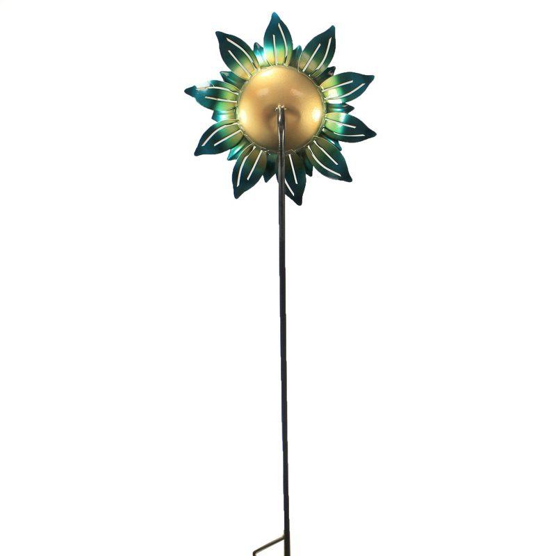 55" Blue and Gold Crackle Mosaic Glass Flower Garden Stake