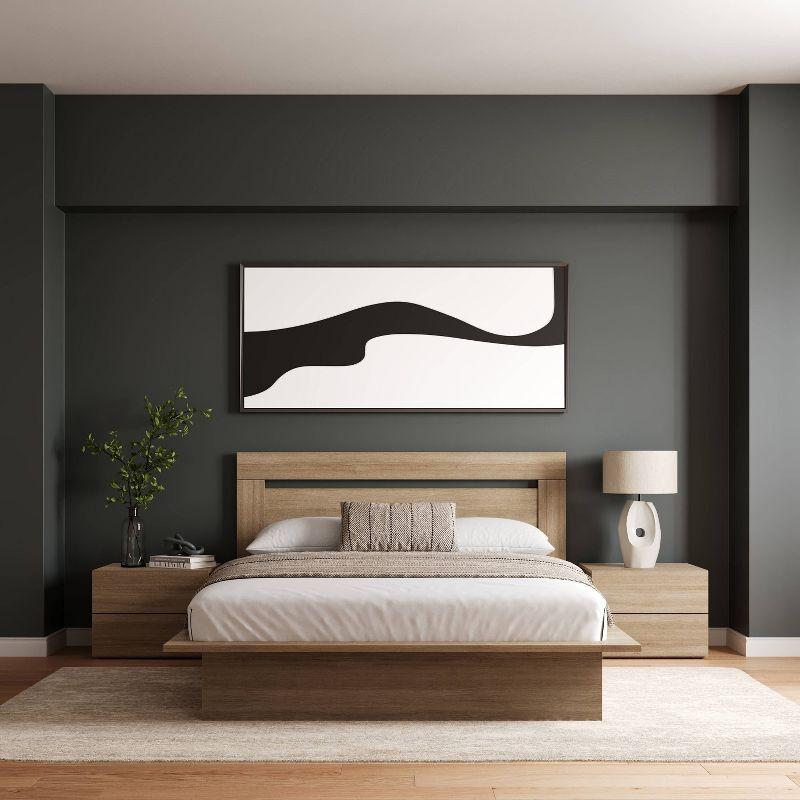 Nexera 4pc Queen Malibu Bedroom Set Brown Oak: Modern Minimalist Design, Platform Bed, 2 Nightstands