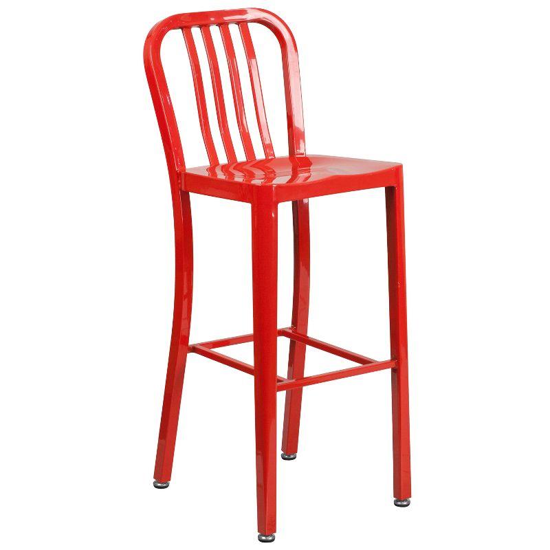 Red Metal 30" Armless Indoor-Outdoor Barstool with Slat Back