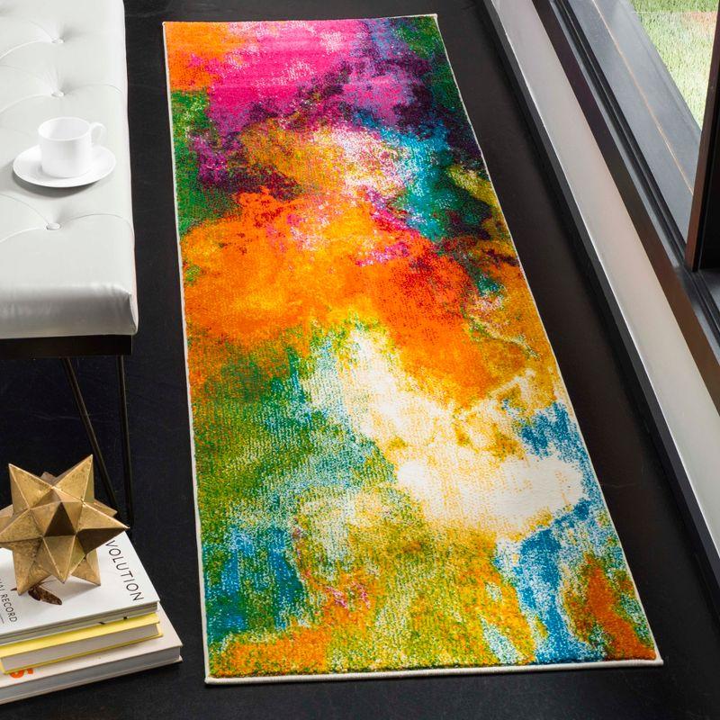 Multicolor Synthetic Watercolor Runner Area Rug