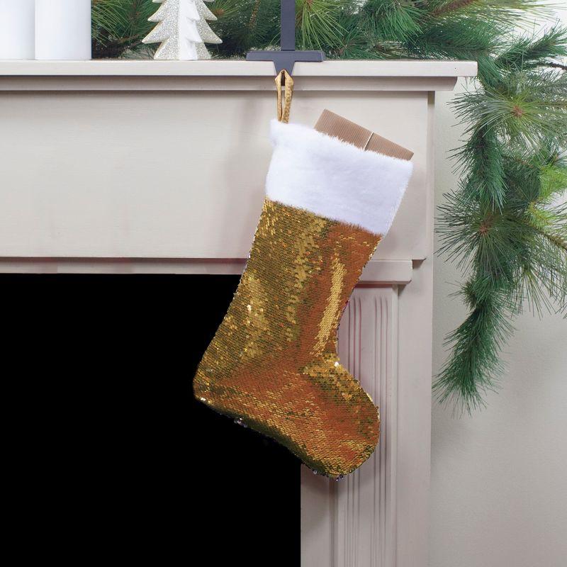 Gold and Silver Sequin Christmas Stocking with White Faux Fur Cuff