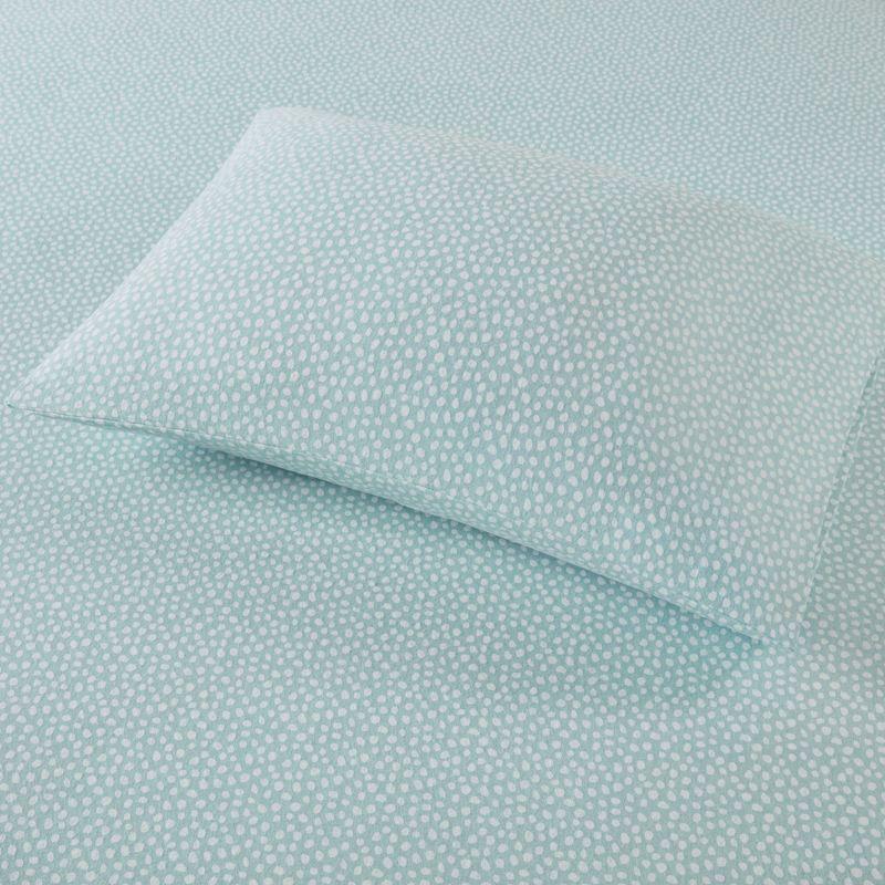 Queen Cozy Flannel Sheet Set Aqua Dots