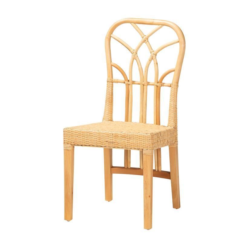 bali & pari Monaco Modern Bohemian Oak Brown Finished Mahogany Wood and Natural Rattan Dining Chair