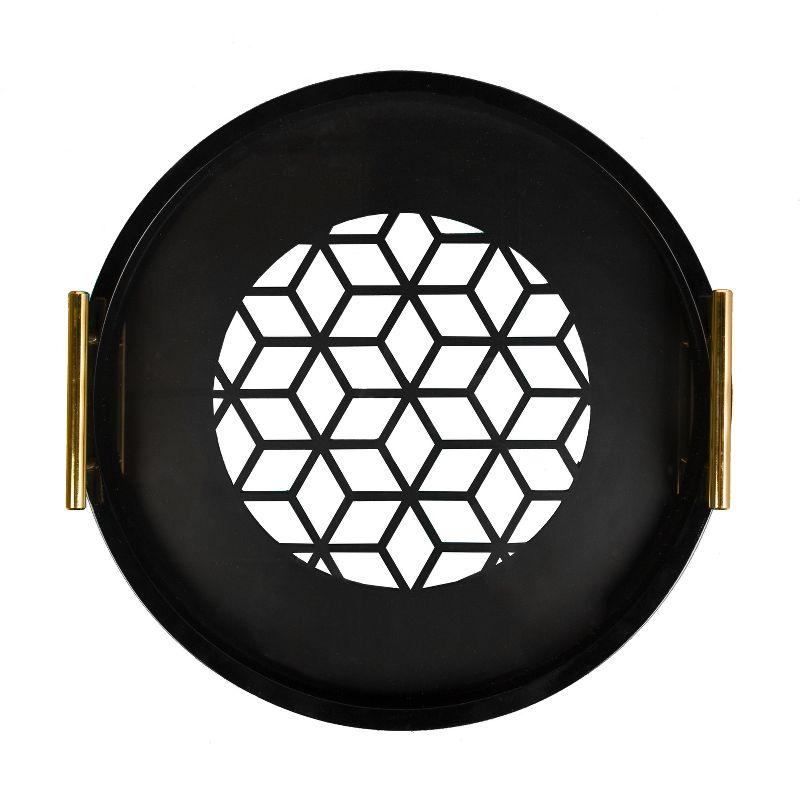 Caspen Round Black Glass Decorative Tray with Gold Handles