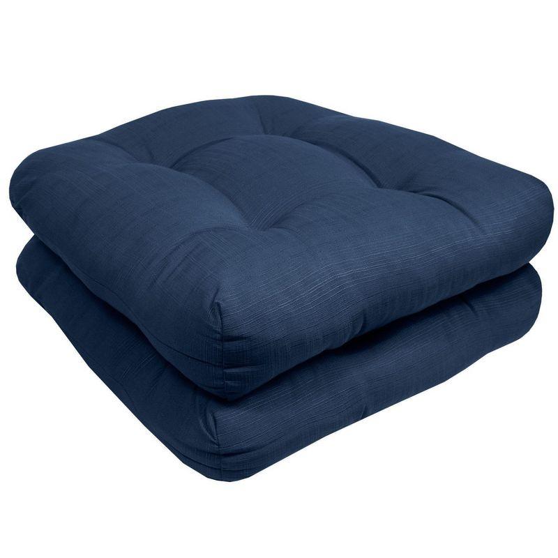 Patio Cushions Outdoor Chair Pads Thick Fiber Fill Tufted 19" x 19" Seat Cover, Navy, 2 Pack