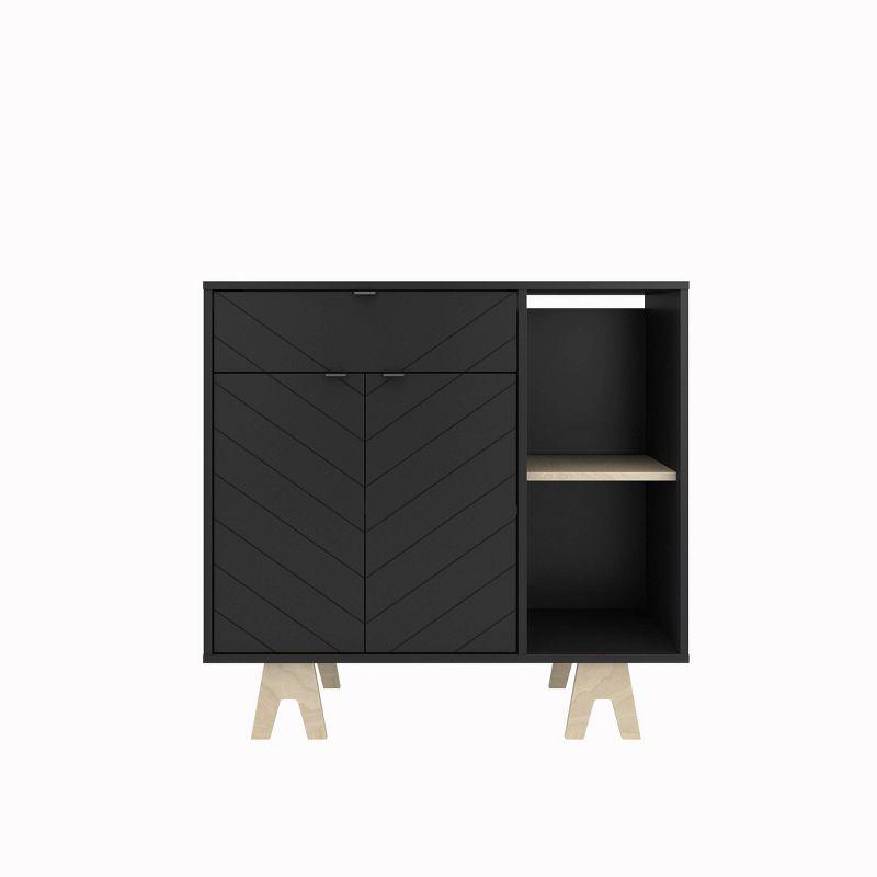 Chevron Glam 40'' Black Mirrored Two-Tone Sideboard