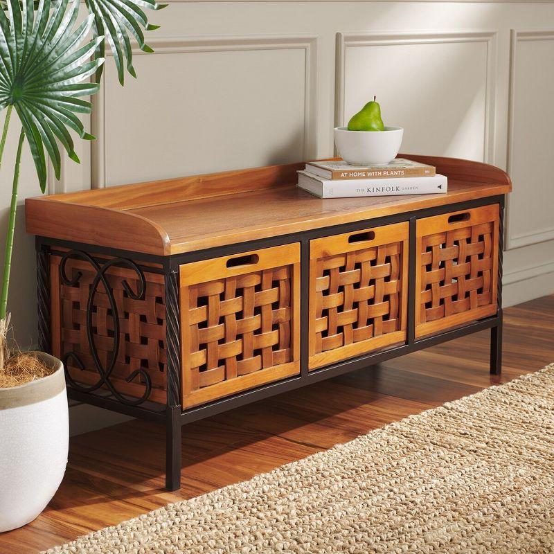 Filbert Brown Transitional Wooden Storage Bench with Iron Frame