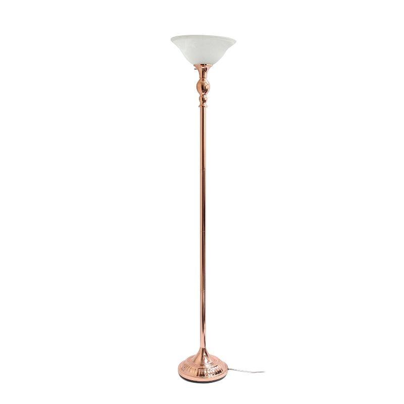 1-Light Torchiere Floor Lamp with Marbleized Glass Shade - Elegant Designs