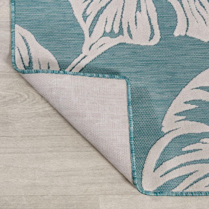 Tropical Monstera Leaf Blue/Ivory Reversible Indoor/Outdoor Rug