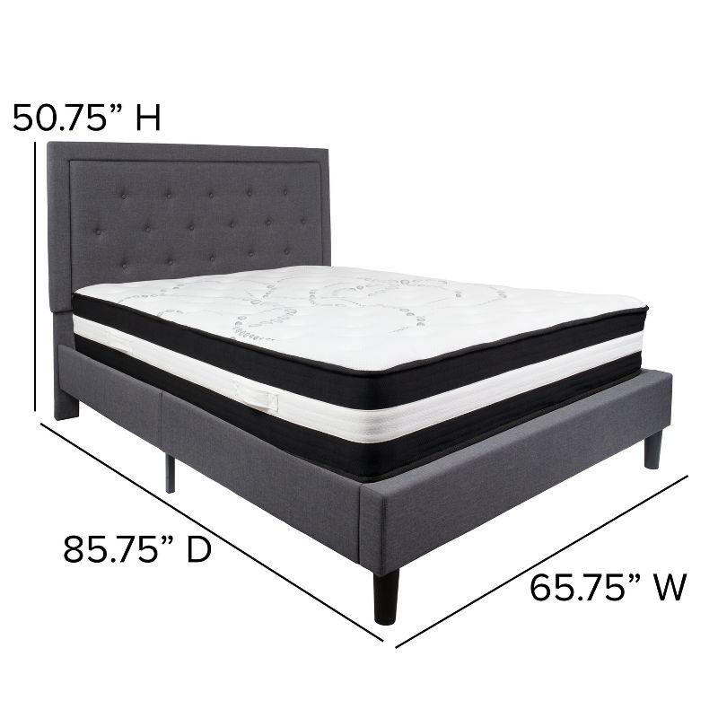 Flash Furniture Roxbury Panel Tufted Upholstered Platform Bed and Pocket Spring Mattress