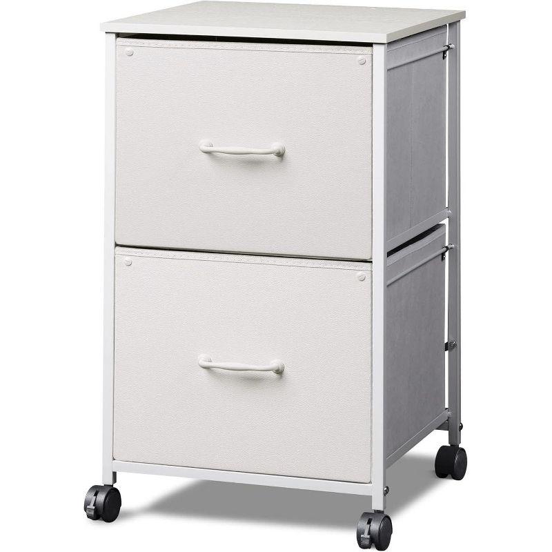 White Fabric 2-Drawer Mobile File Cabinet with Steel Frame