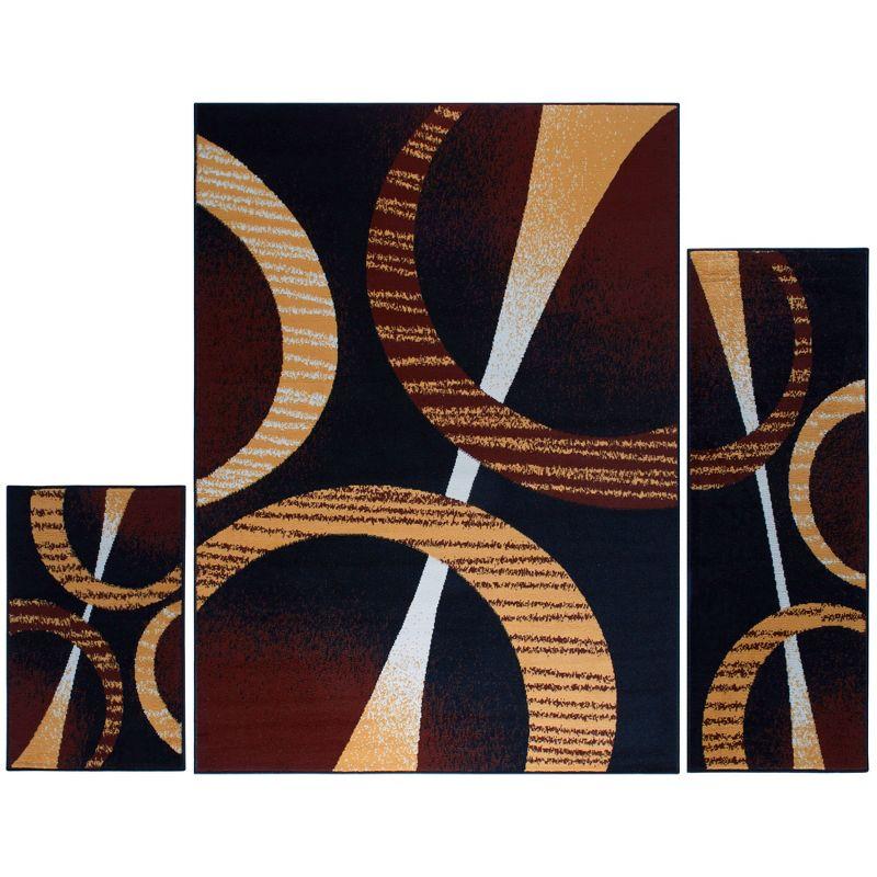 Ebony and Brown Abstract Geometric 3-Piece Area Rug Set