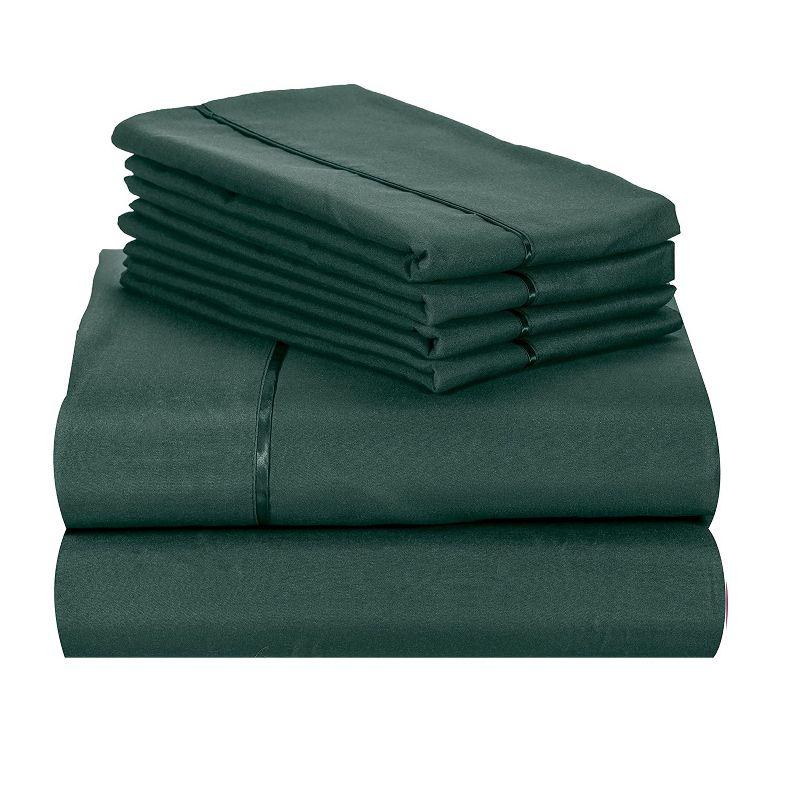 LuxClub 6 PC Emerald Queen Microfiber Solid Performance Sheet Set, Soft Cooling Eco-Friendly Bed Sheets with 18in Deep Pockets