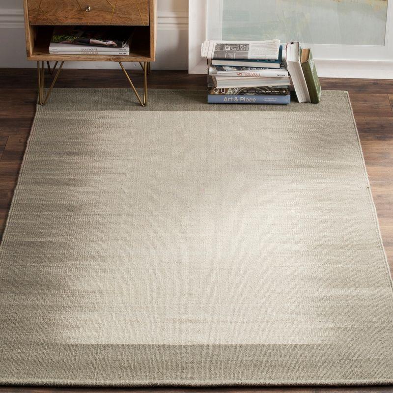 Beige and Light Green Handwoven Wool Kilim Rug