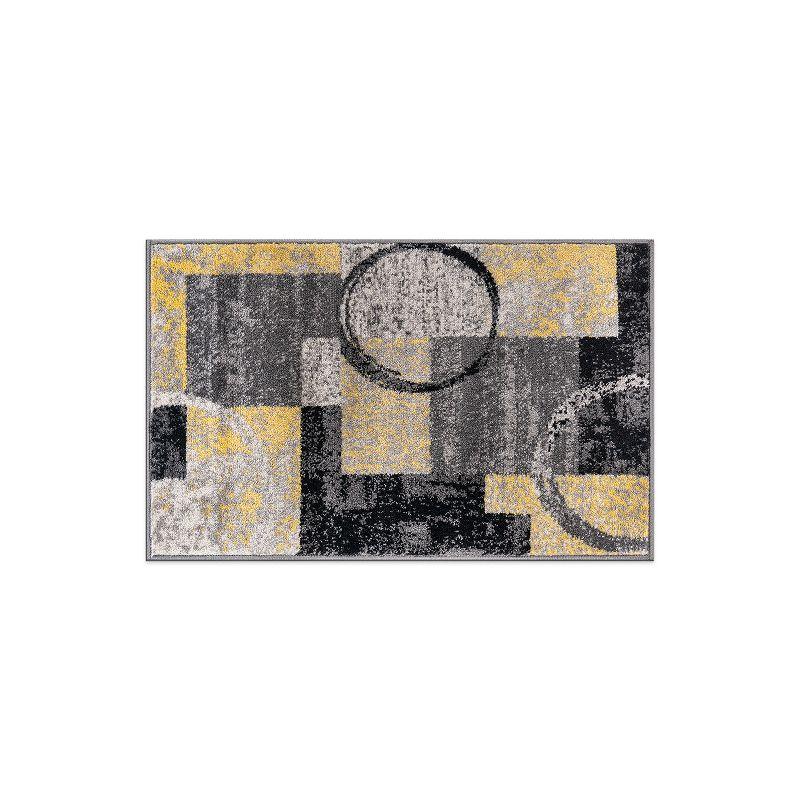 Yellow and Gray Abstract Circle Design Area Rug 2' x 3'