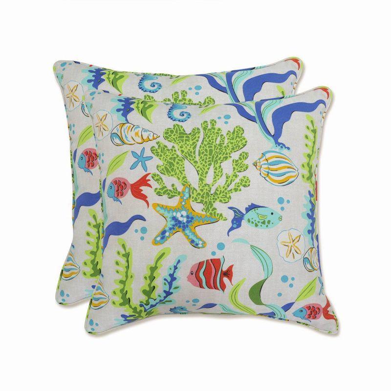 Coral Bay Blue Outdoor/Indoor Square Throw Pillows Set