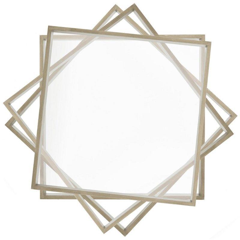 Transitional Geometric 34" Square Wood and Glass Coffee Table in Beige