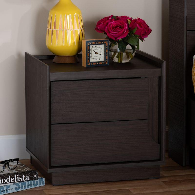 Larsine Finished 2 Drawer Nightstand Brown - Baxton Studio: Modern Design, Cut-Out Handles, Engineered Wood