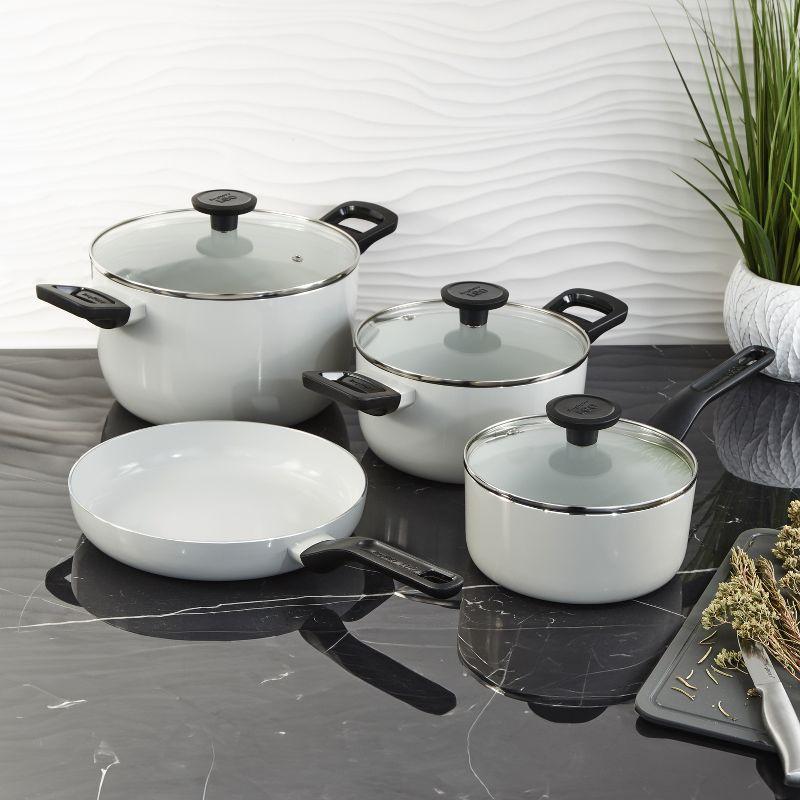 BergHOFF Leo Glints Nonstick Ceramic 7Pc Cookware Set with Glass Lids, Recycled Aluminum, Spirit