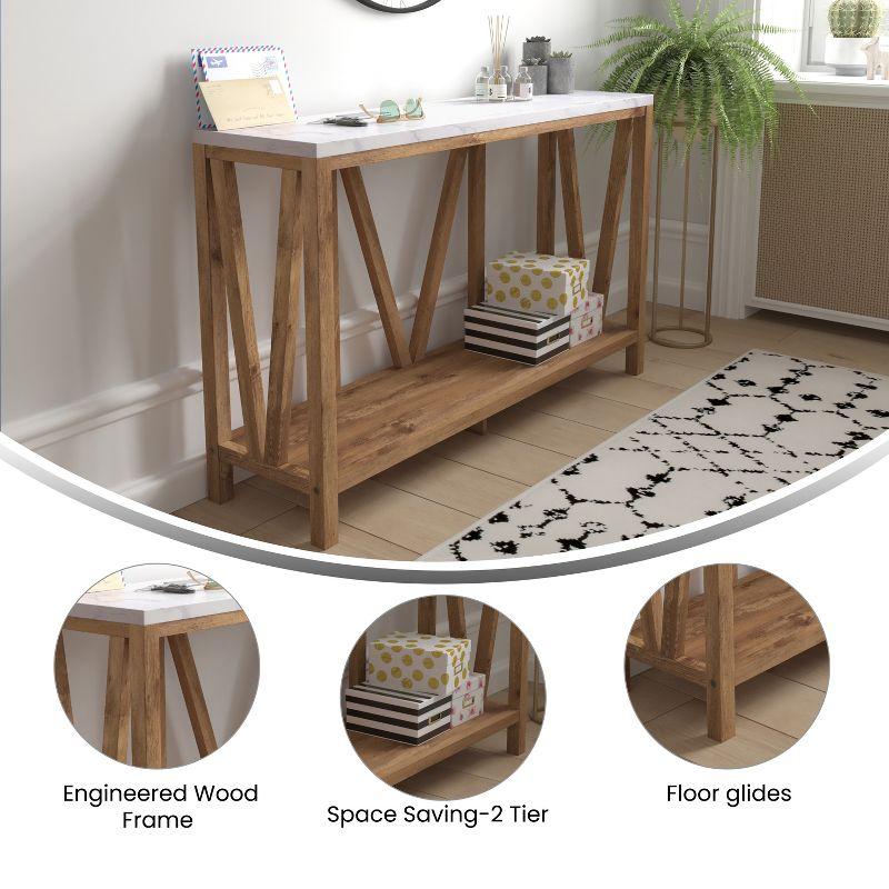 Flash Furniture Farmhouse Style Rustic Entryway Console Table - Warm Oak/Marble Finish Top