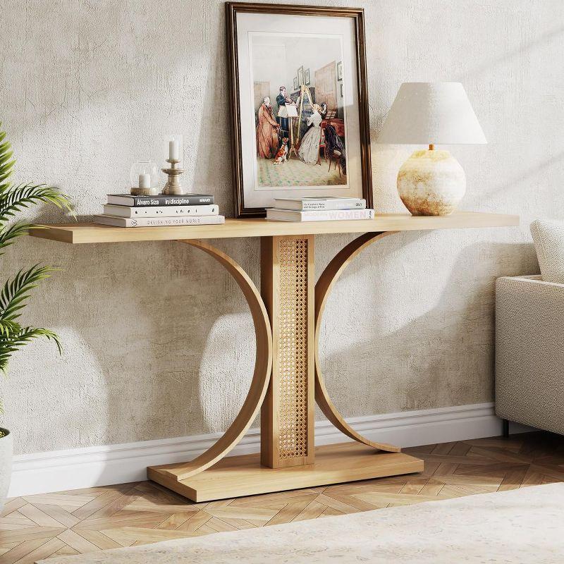 Tribesigns 55 Inches Rattan Console Table, Farmhouse Hallway Table, Light Brown