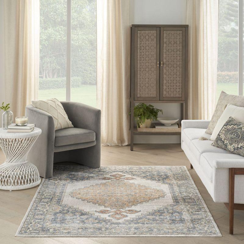 Grey and Gold 4' x 6' Medallion Washable Area Rug