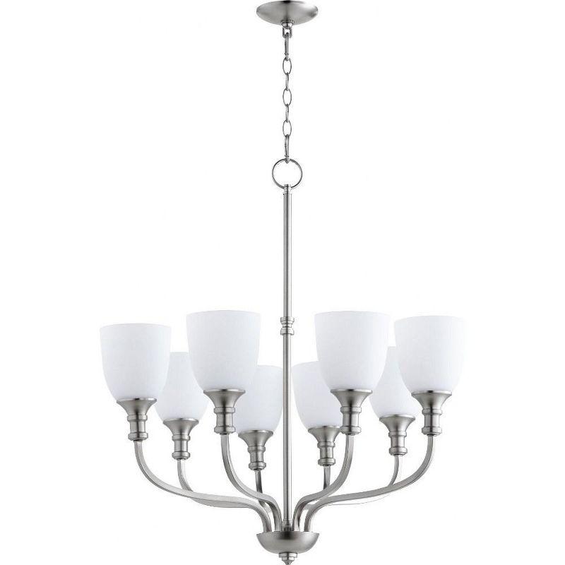 Quorum Lighting Richmond 8-Light Chandelier, Satin Nickel, 8 Blades, Glass, 31W x 32H