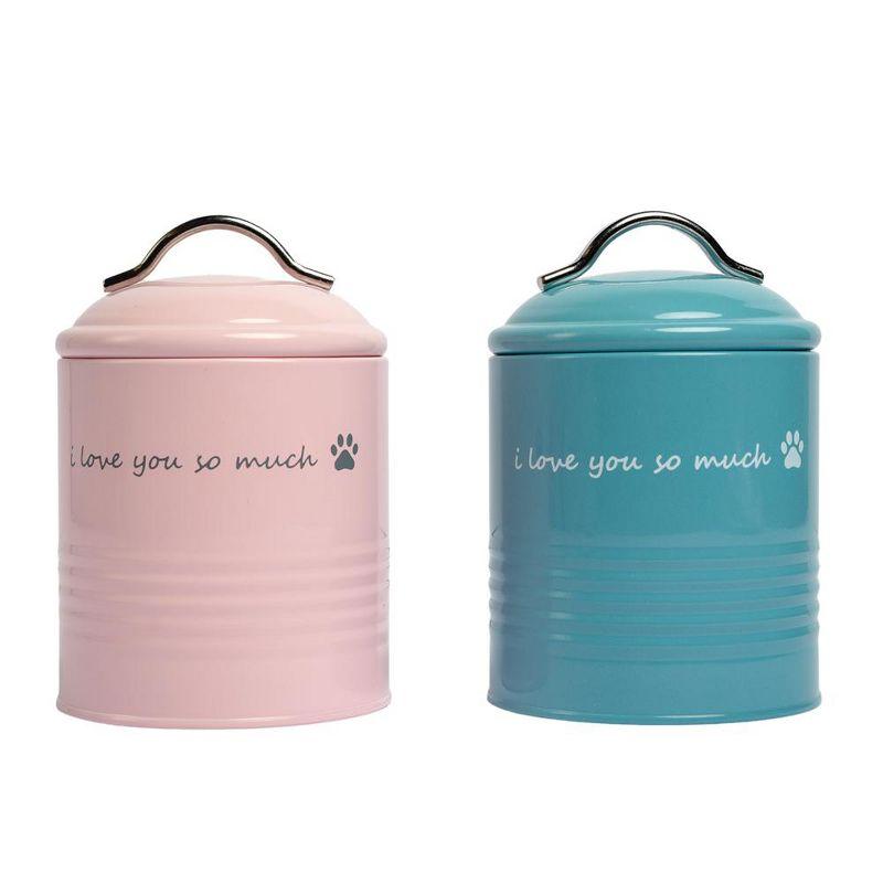 Blush Pink and Sky Blue Airtight Metal Dog Treat Canisters