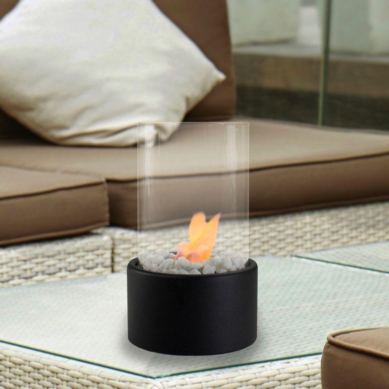 10.5" Black Bio Ethanol Tabletop Fireplace with Glass Panels