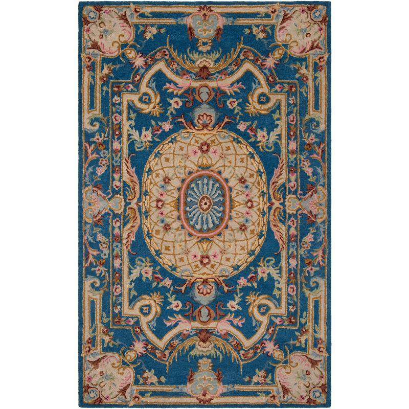 Handmade Blue and Ivory Floral Wool 8' x 10' Area Rug