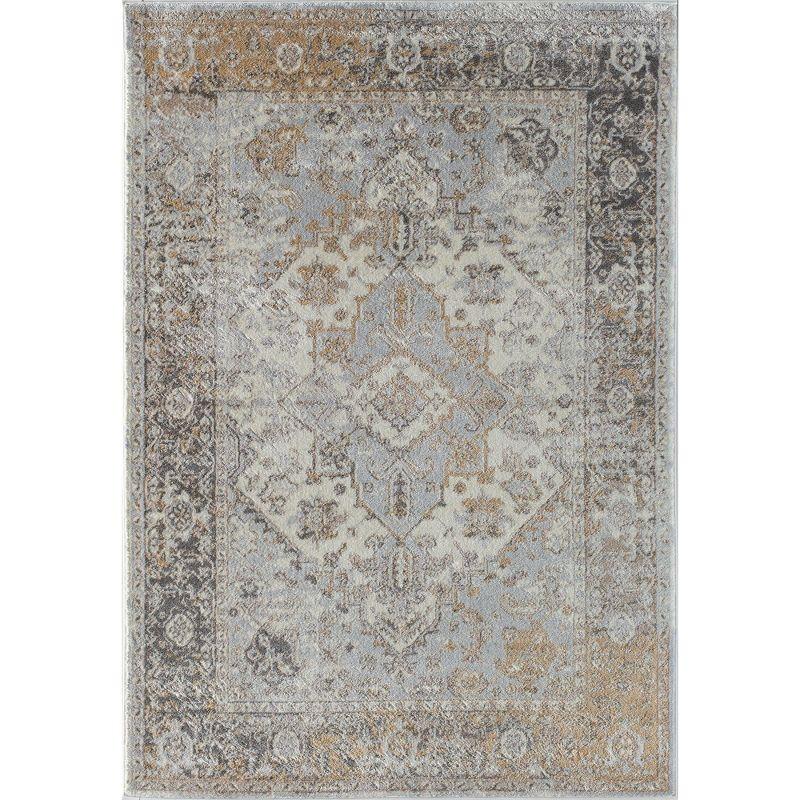 Gray and Cream 5' x 7' Stain-Resistant Synthetic Area Rug