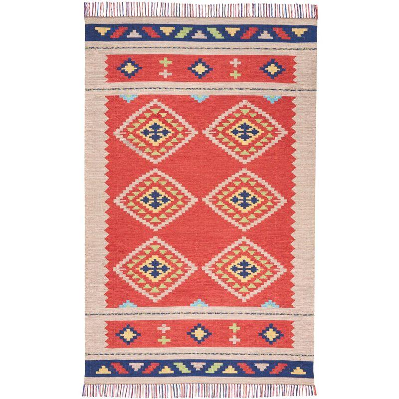 Reversible Tribal Red/Beige Cotton Blend 4' x 6' Area Rug