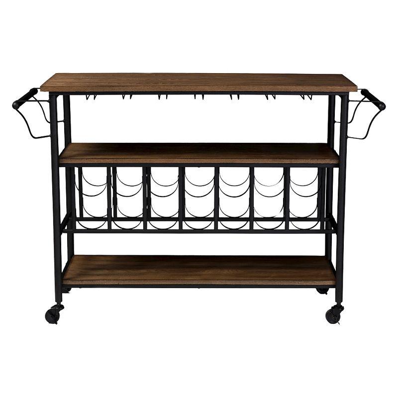 Bradford Industrial Antique Black Distressed Wood Bar Cart: Glass Racks, Towel Holders - Baxton Studio