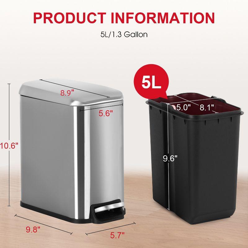 1.3 Gallon Stainless Steel Soft-Close Trash Can Set