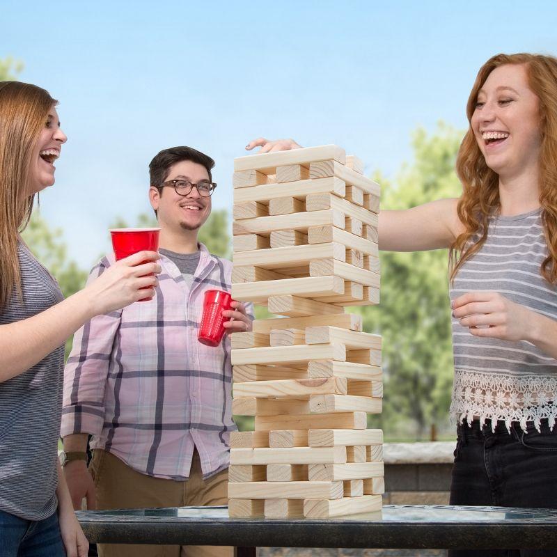 Toy Time Nontraditional 54 Piece Giant Wooden Blocks Outdoor Tower Stacking Game with Carry Case