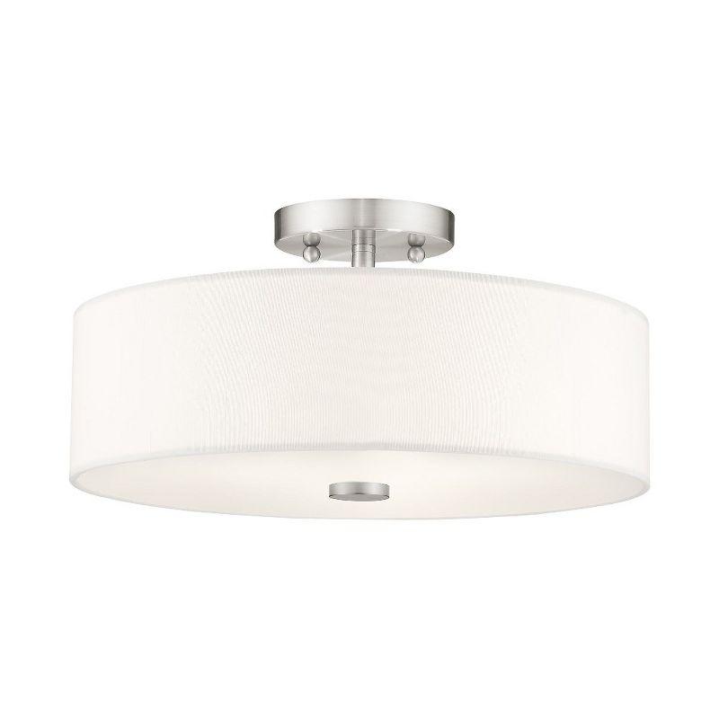 Brushed Nickel 3-Light Semi-Flush Mount with Off-White Shade