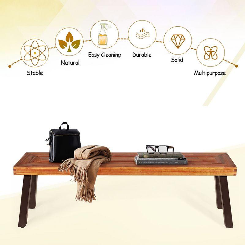 Costway Set of 2 Patio Acacia Wood Dining Bench with Rustic Steel Legs Outdoor Indoor
