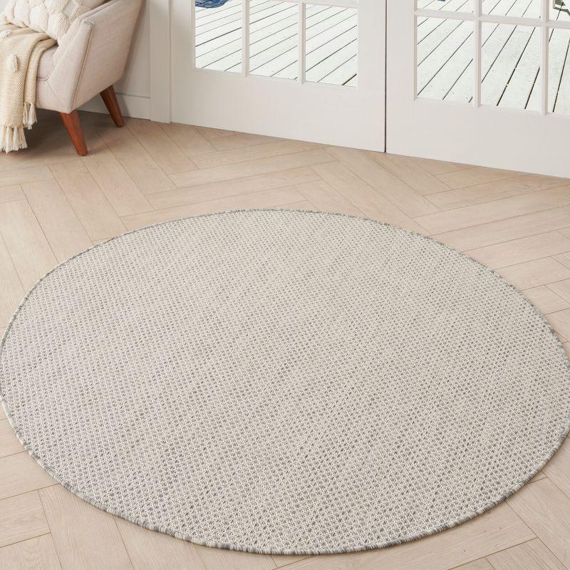 Nourison 5' x 5' Courtyard Modern Easy Care Flatweave Indoor Outdoor Round Rug Ivory/Silver