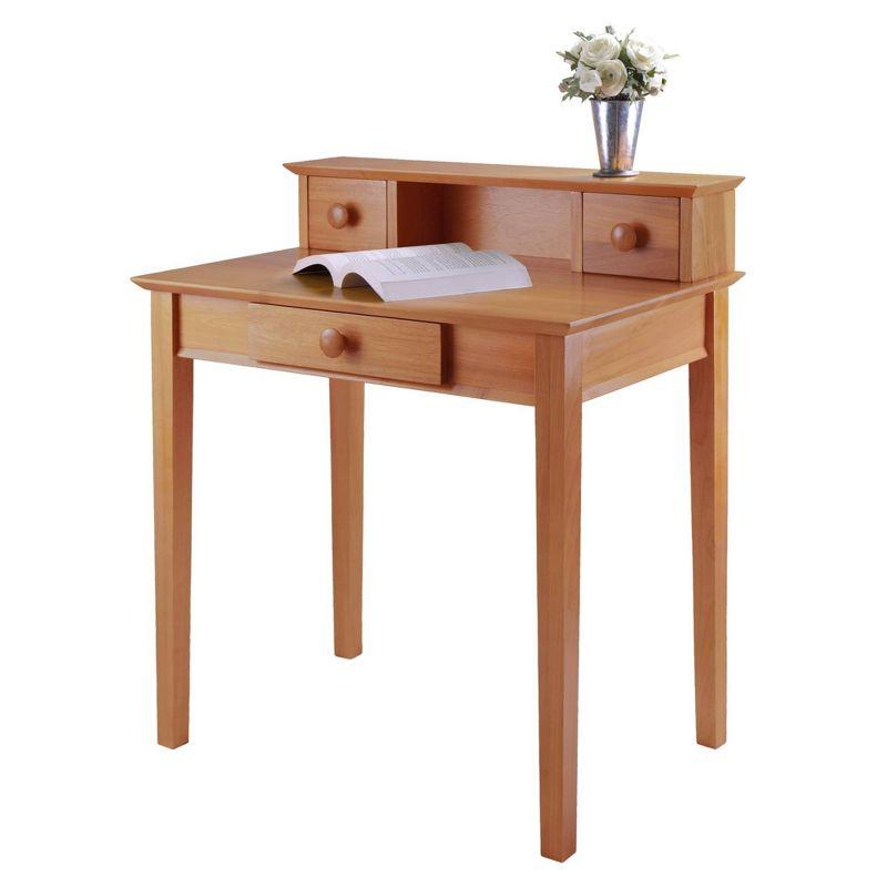 Studio Writing Desk with Hutch Honey Brown - Winsome: Mid-Century Modern, Home Office Furniture, Space-Saving Design