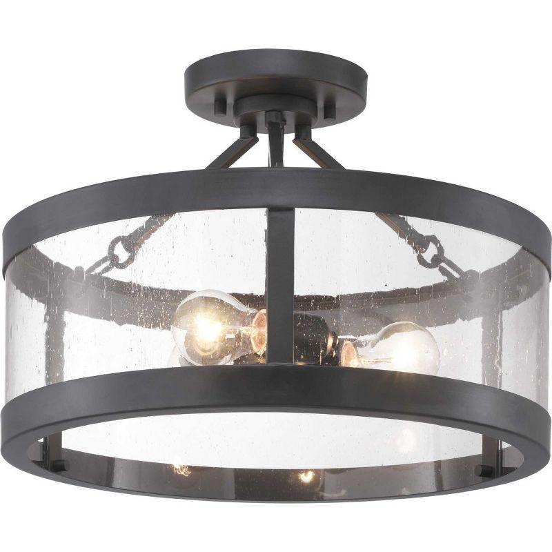 Progress Lighting Gresham 3-Light Semi Flush Convertible Ceiling Light in Graphite with Seeded Glass Shade